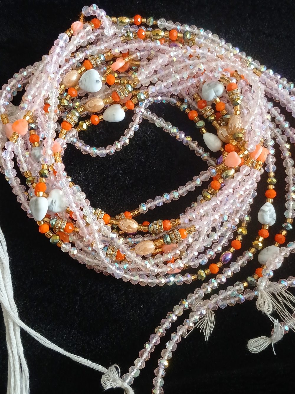 Multi-Strand Pink and Orange Beaded Wrap Necklace - Women Jewelry